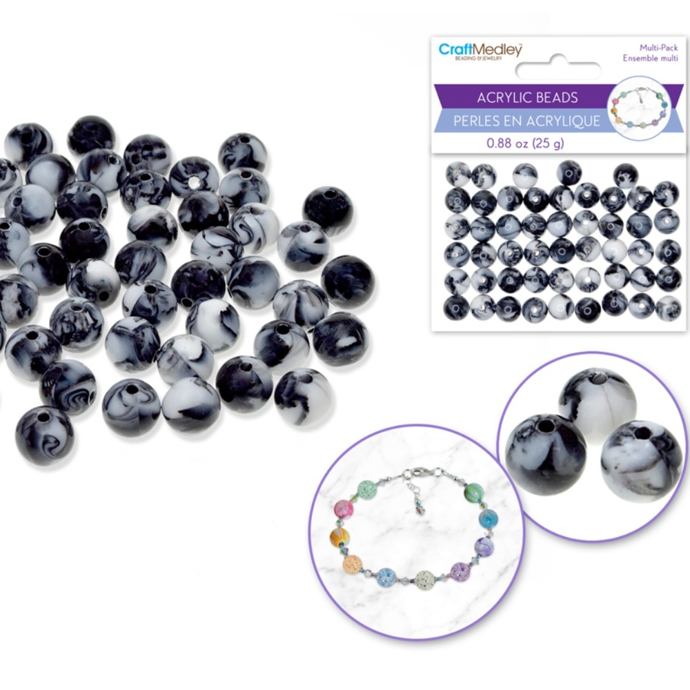 🆕 NEW 10 mm Acrylic Beads: 10mm Round Multi-Packs 25g / 0.88 oz Marble Classic